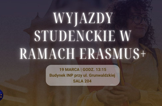 Grafika wydarzenia pt. "Wyjazdy studenckie w ramach Erasmus+"