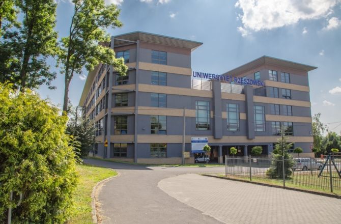 budynek D9, szara elewacja, obok drzewa