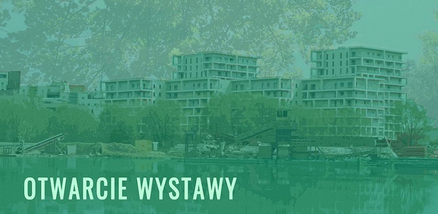 Plakat wystawy - zielone tło z blokami