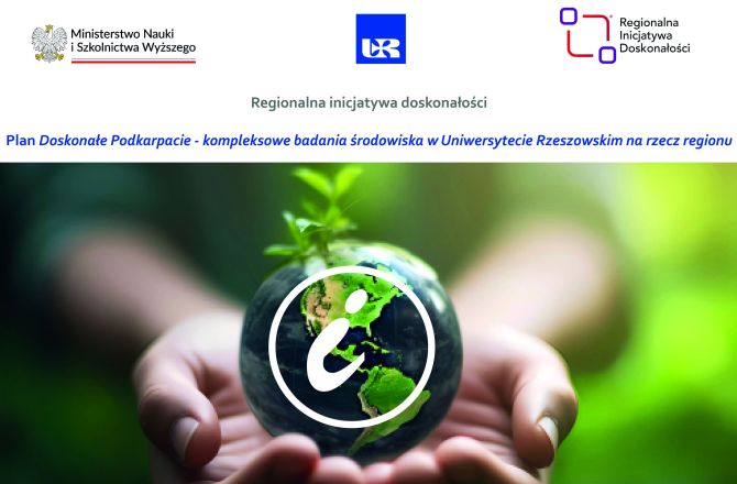 Obraz przedstawia logotypy MNiSW UR oraz RID, zdjęcie kuli ziemskiej na dłoni