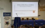 Sala konferencyjna Politechniki Rzeszowskiej podczas wystąpienia pt. „Spór, który boli za bardzo. O nadużyciu relacji pracowniczych i mechanizmach mobbingu”.