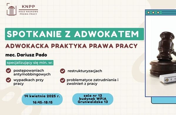 Grafika spotkania pt. „Adwokacka praktyka prawa pracy”