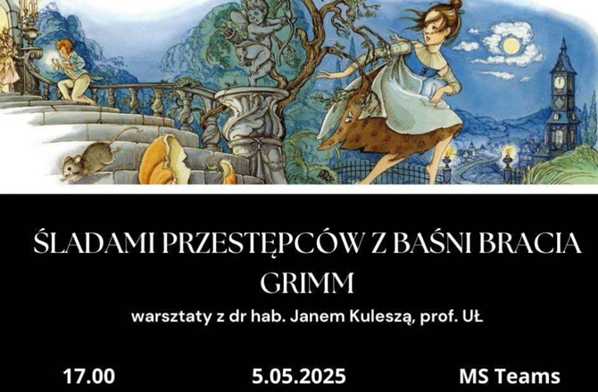 Grafika warsztatów pod tytułem Śladami przestępców z baśni Braci Grimm