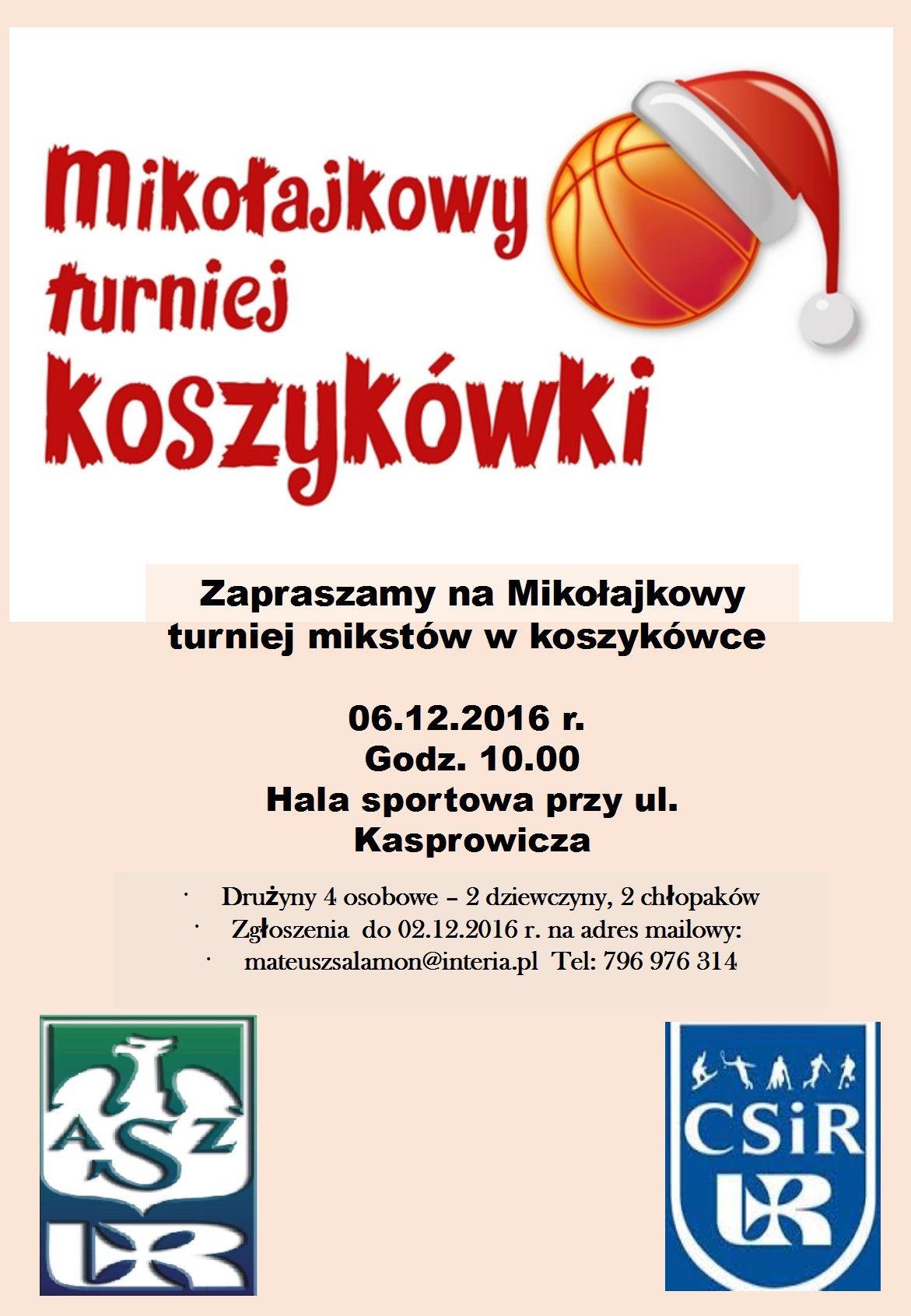 Zapraszamy na Mikołajkowy turniej mikstów w&nbsp;koszykówce