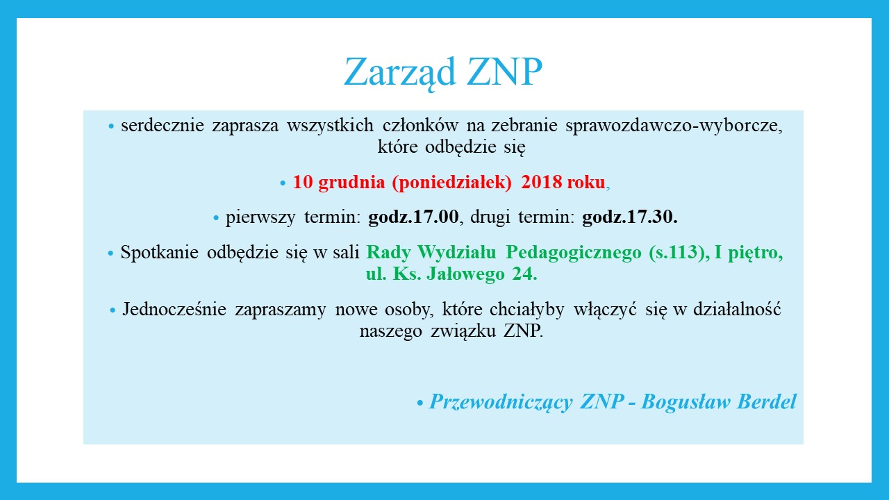 Zebranie sprawozdawczo - wyborcze w dniu 10.12.2018 r.
