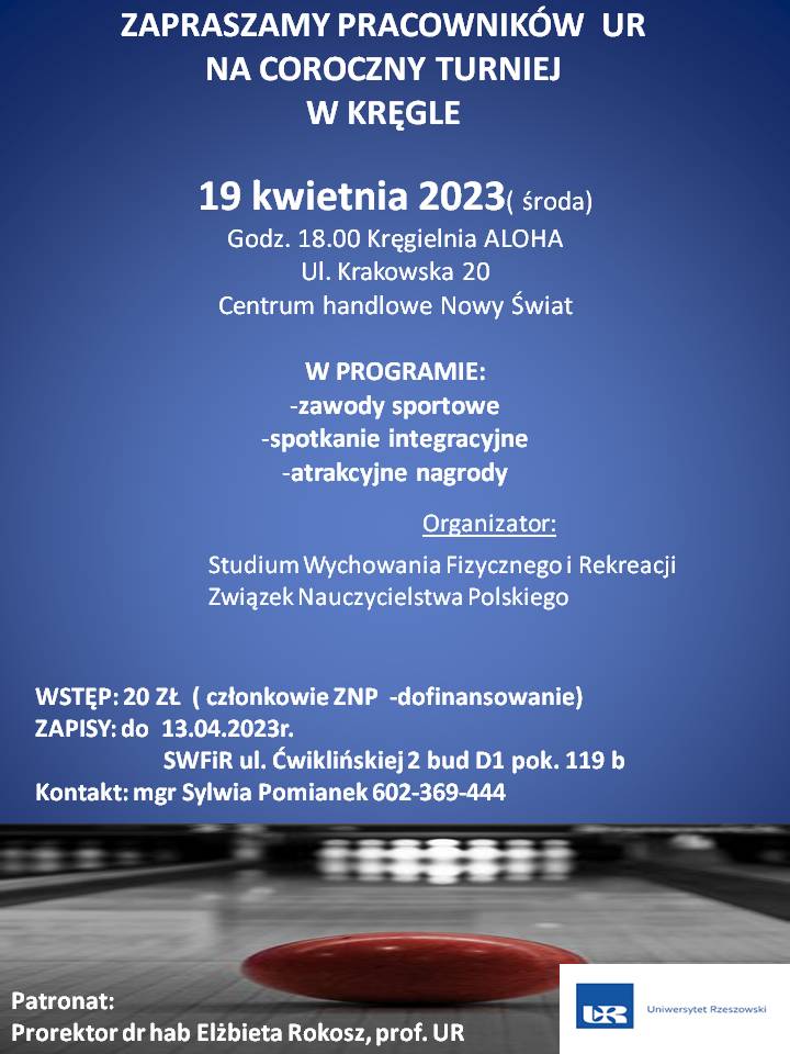 Zapraszamy pracowników UR na coroczny turniej w kręgle