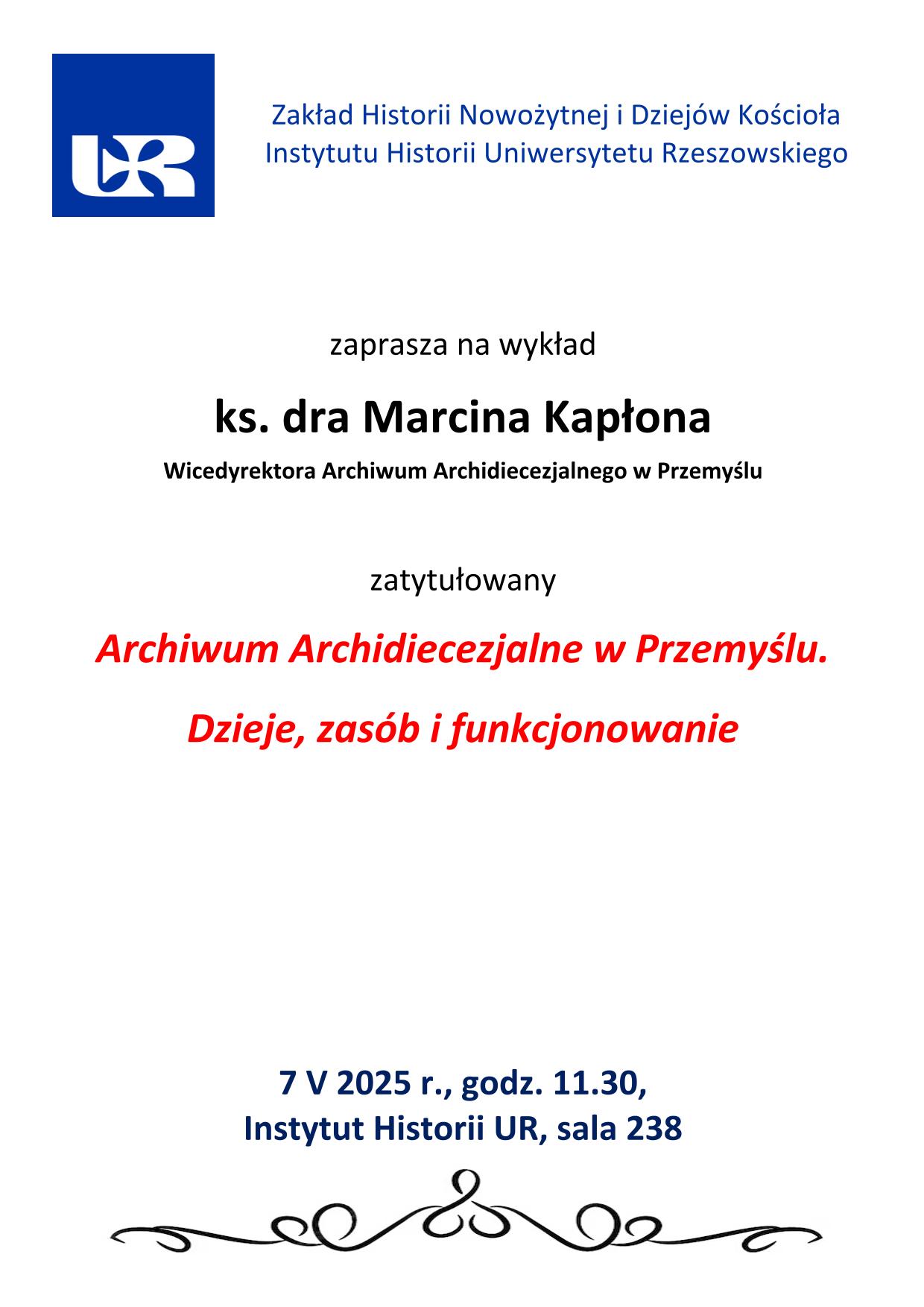 Plakata zaproszenia na wykład ks. dra Marcina Kapłona