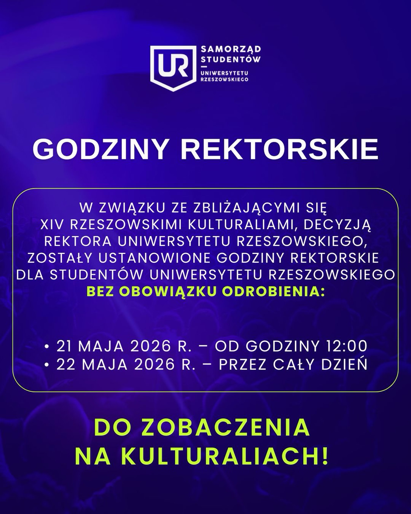 Plakat z informacją o godzinach rektorskich