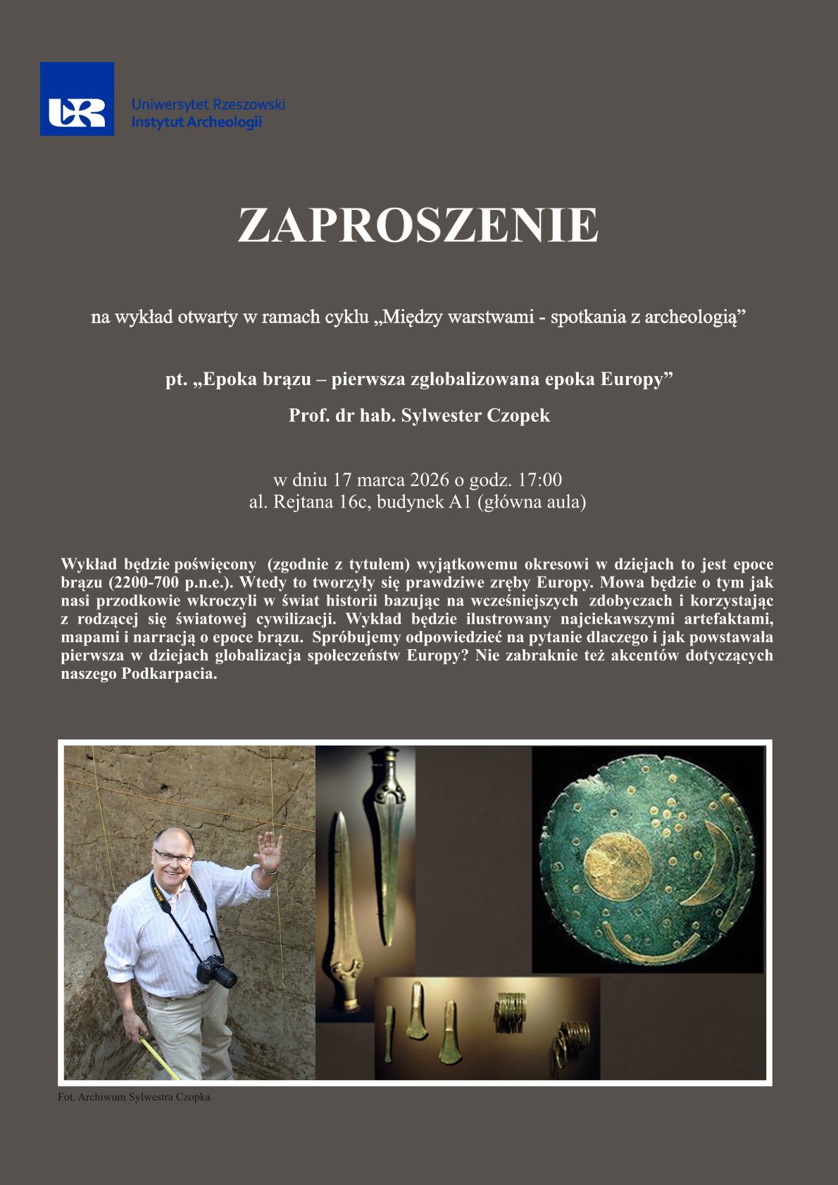 Plakat zaproszenia na wykład otwarty prof. Sylwestra Czopka