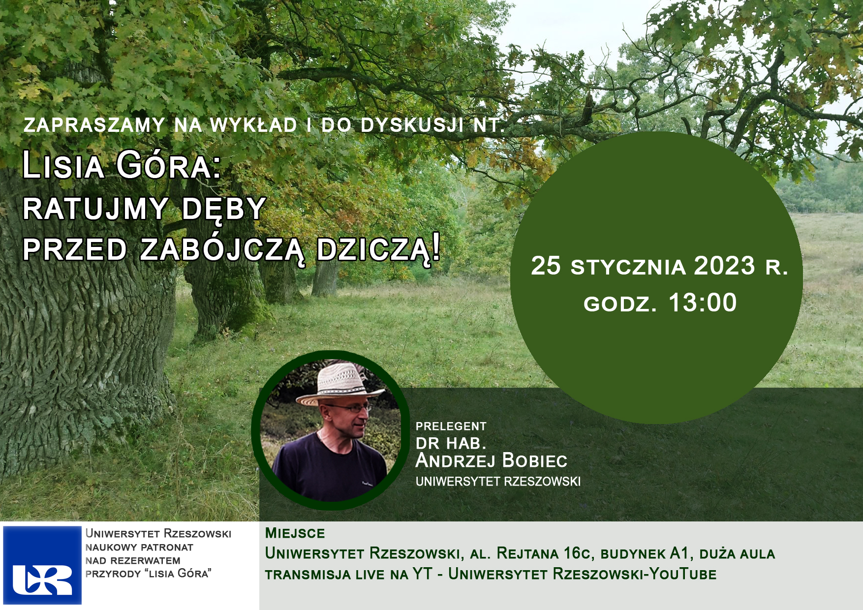 Baner - prof. Bobiec i dęby w tle