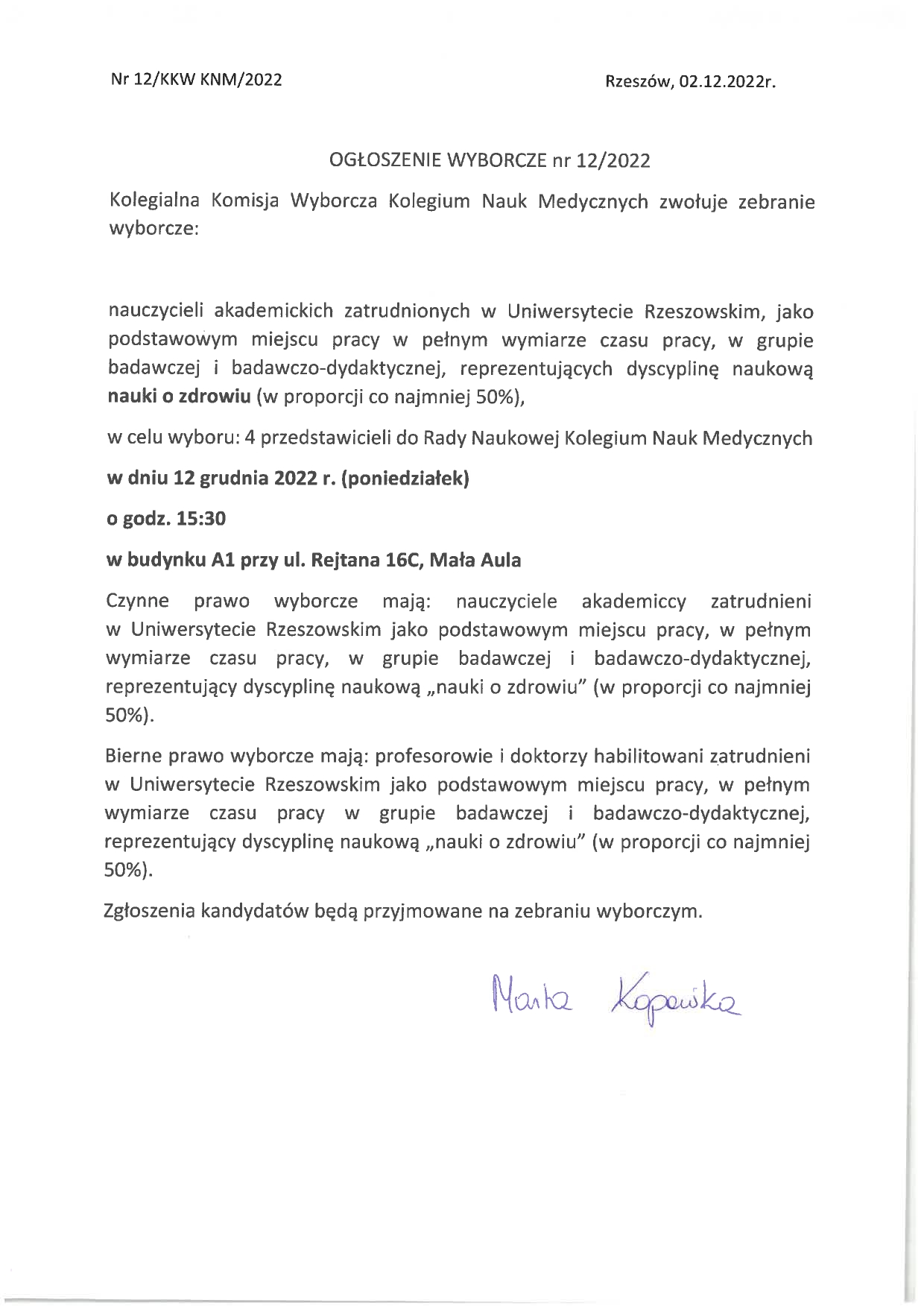 Ogłoszenie wyborcze