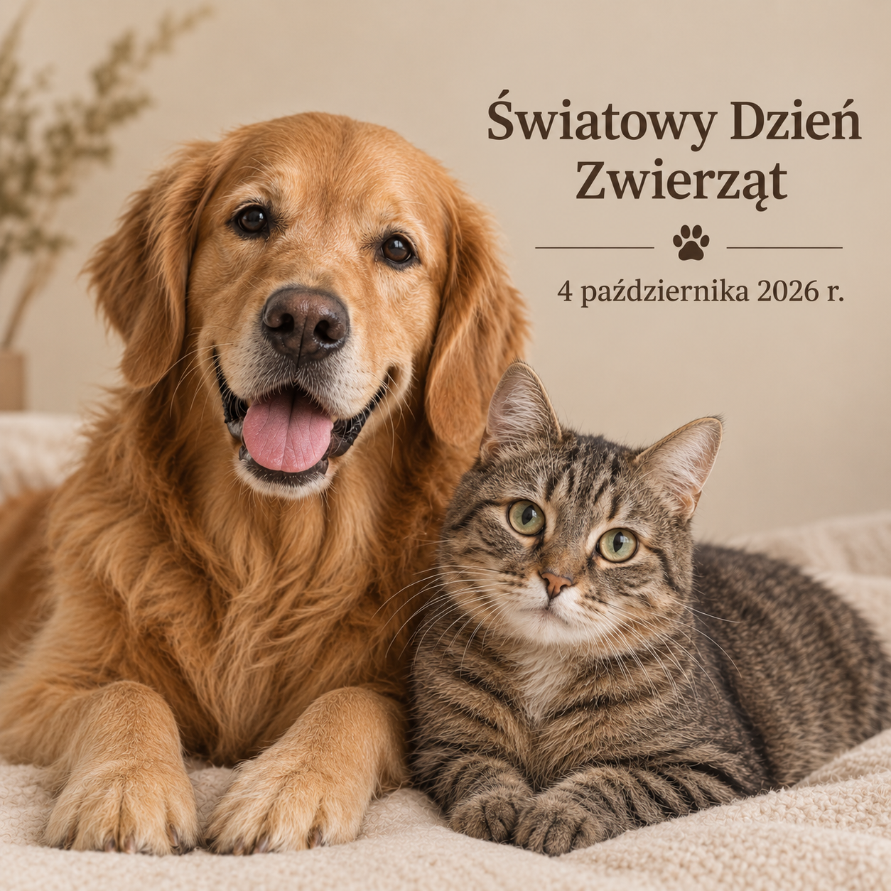 zdjęcie psa i kota oraz tekst światowy dzień zwierząt 2026 r.