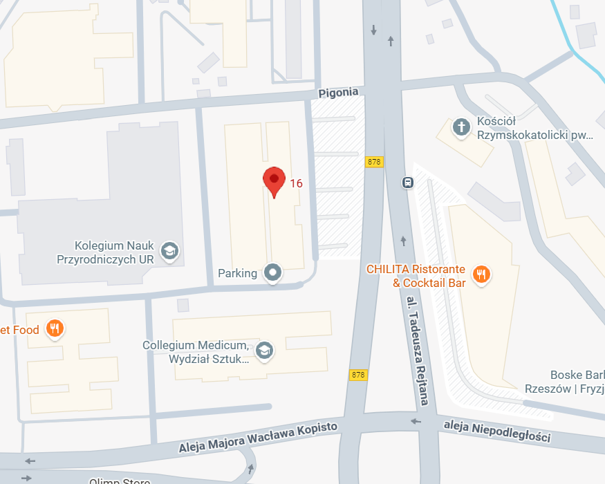 Mapka wskazująca adres aleje Tadeusza Rejtana 16 C