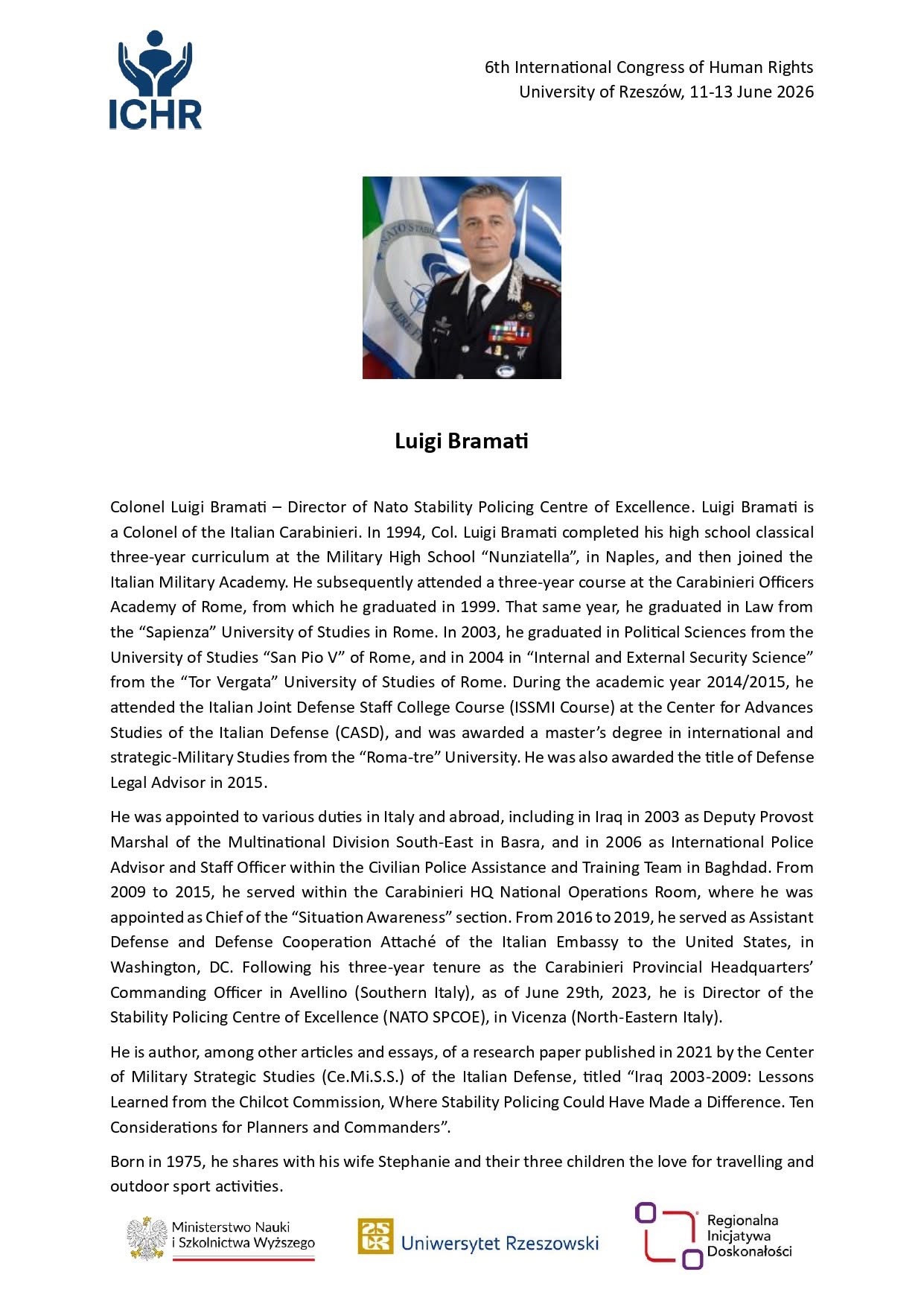 Biogram Luigi Bramat&igrave;, dyrektora NATO Stability Policing Centre of Excellence.