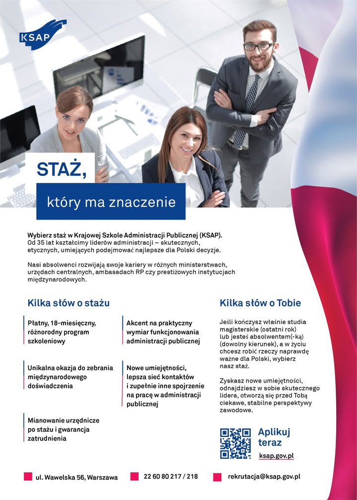 Grafika z napisem: Staż, który ma znaczenie. Grafika zawiera tekst dotyczący informacji o stażu