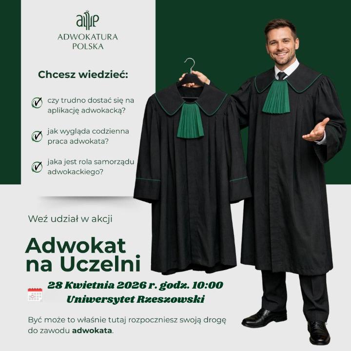 Plakat promujący akcję &bdquo;Adwokat na Uczelni&rdquo;, organizowaną przez Naczelną Radę Adwokacką.